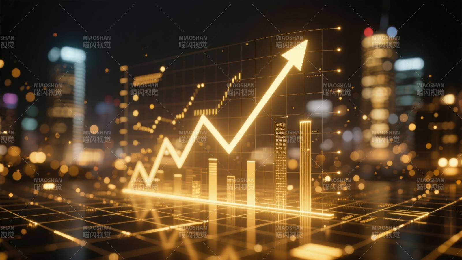 城市夜景与上升趋势图图片