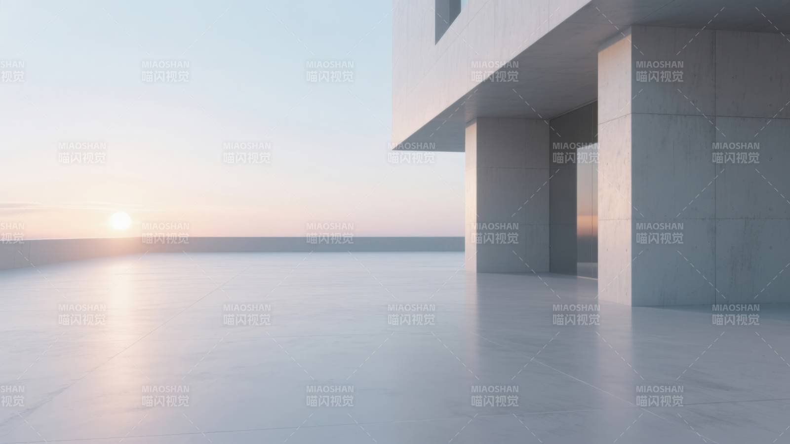 极简建筑日出景观图片