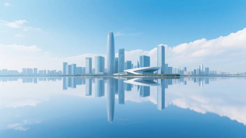 城市天际线倒影图片