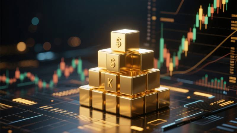 金色方块与金融图表图片