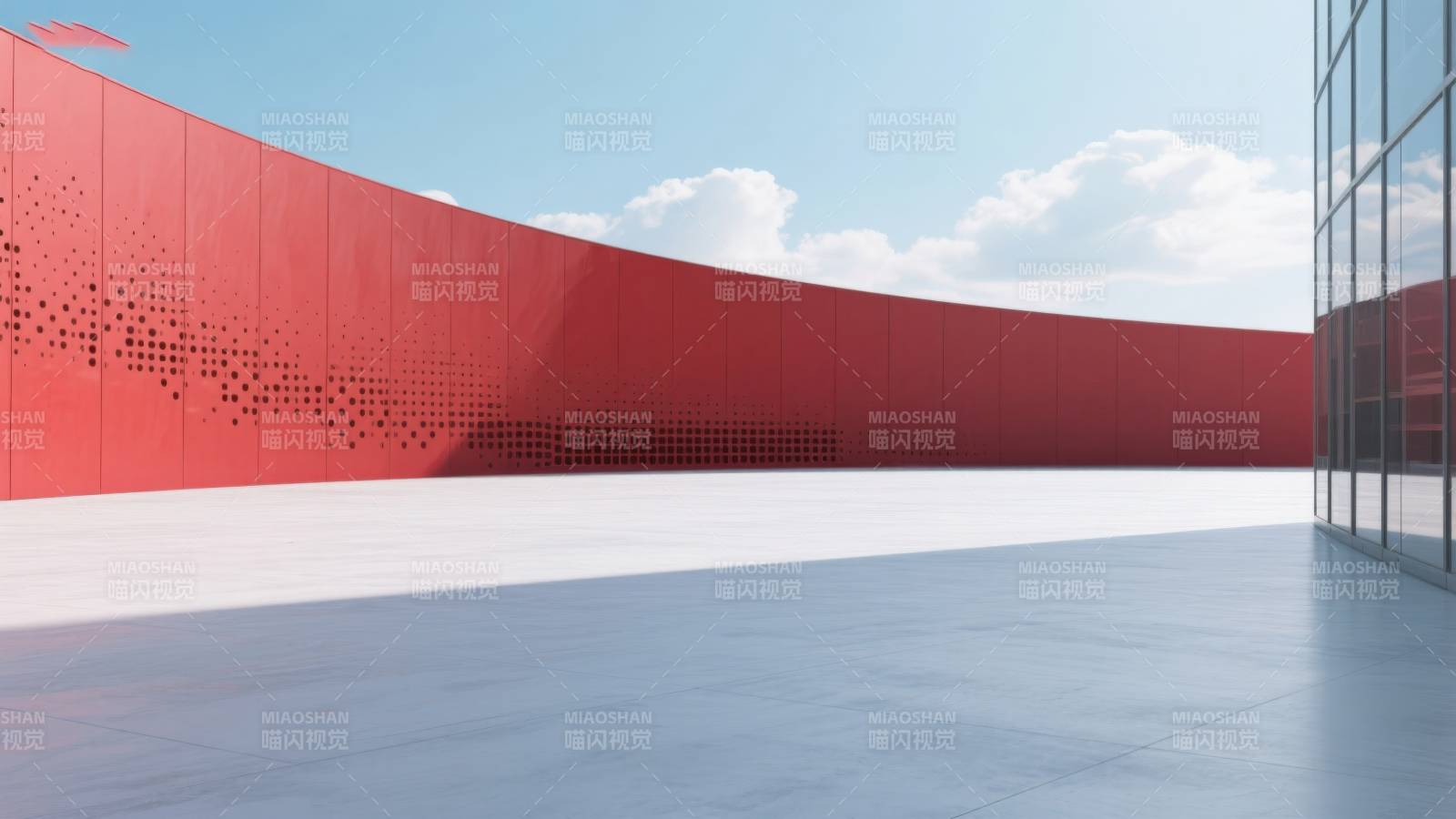 红色弧形墙现代建筑图片