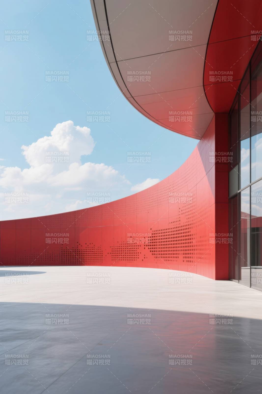 红色弧形建筑外观设计图片