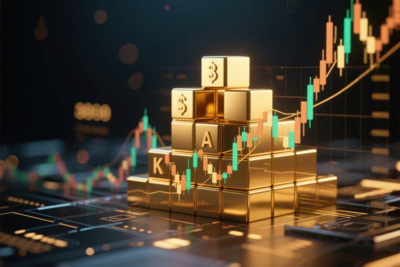 金色方块与金融图表图片