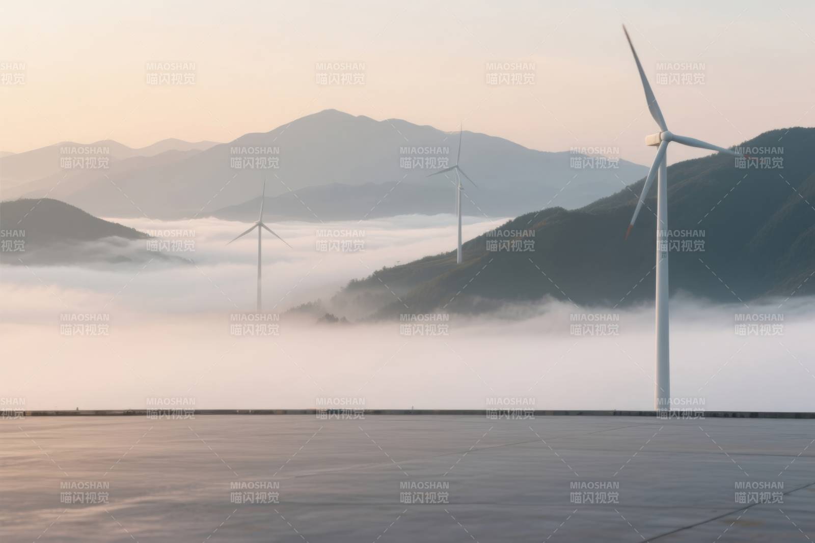 云海风车晨曦美景图片