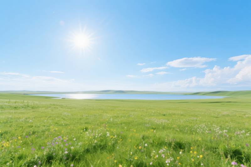 草原湖泊阳光明媚图片