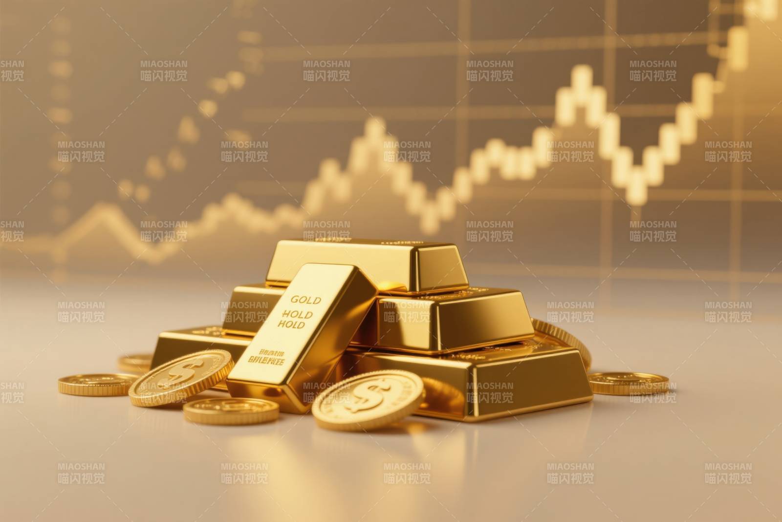 黄金金条与金币的财富象征图片