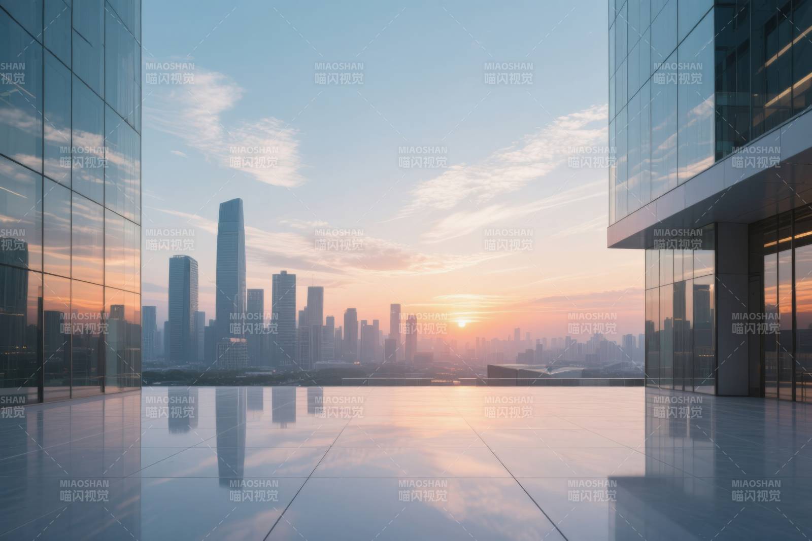 城市日落高楼景观图片