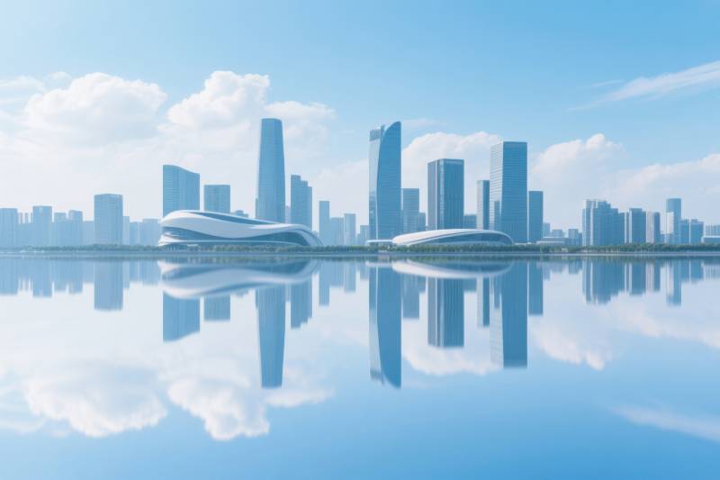 城市天际线倒影图片