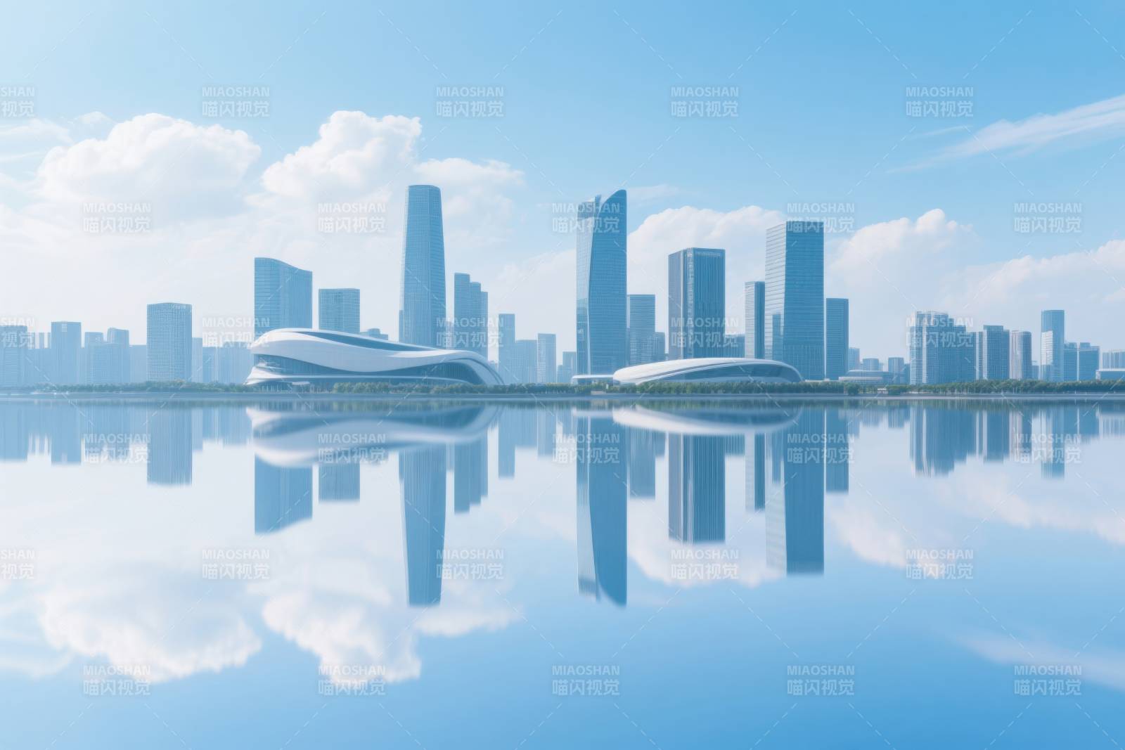 城市天际线倒影图片