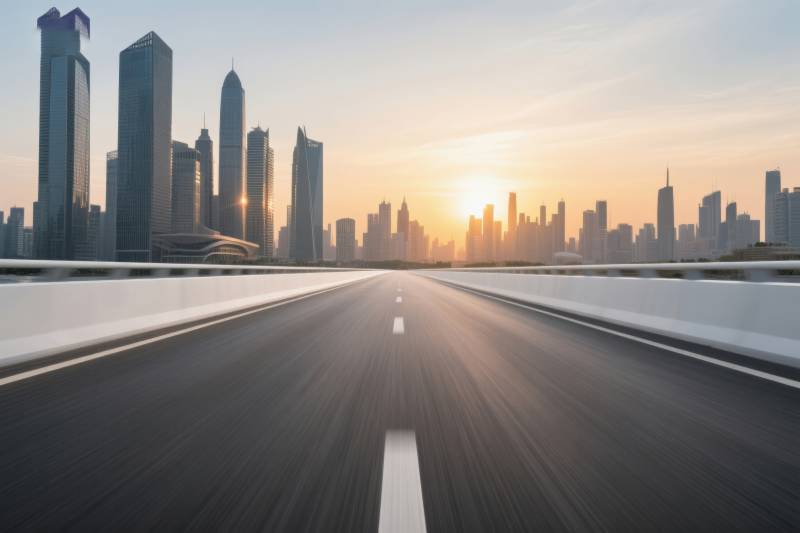 城市天际线日落公路图片