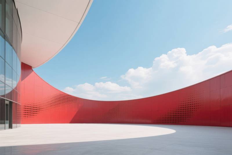 红色弧形建筑外景图片