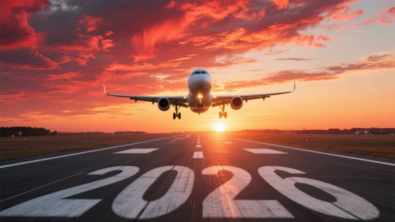 2026飞机起飞跑道日落图片