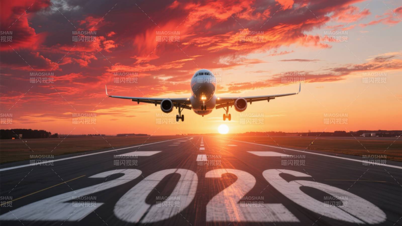 2026飞机起飞跑道日落图片