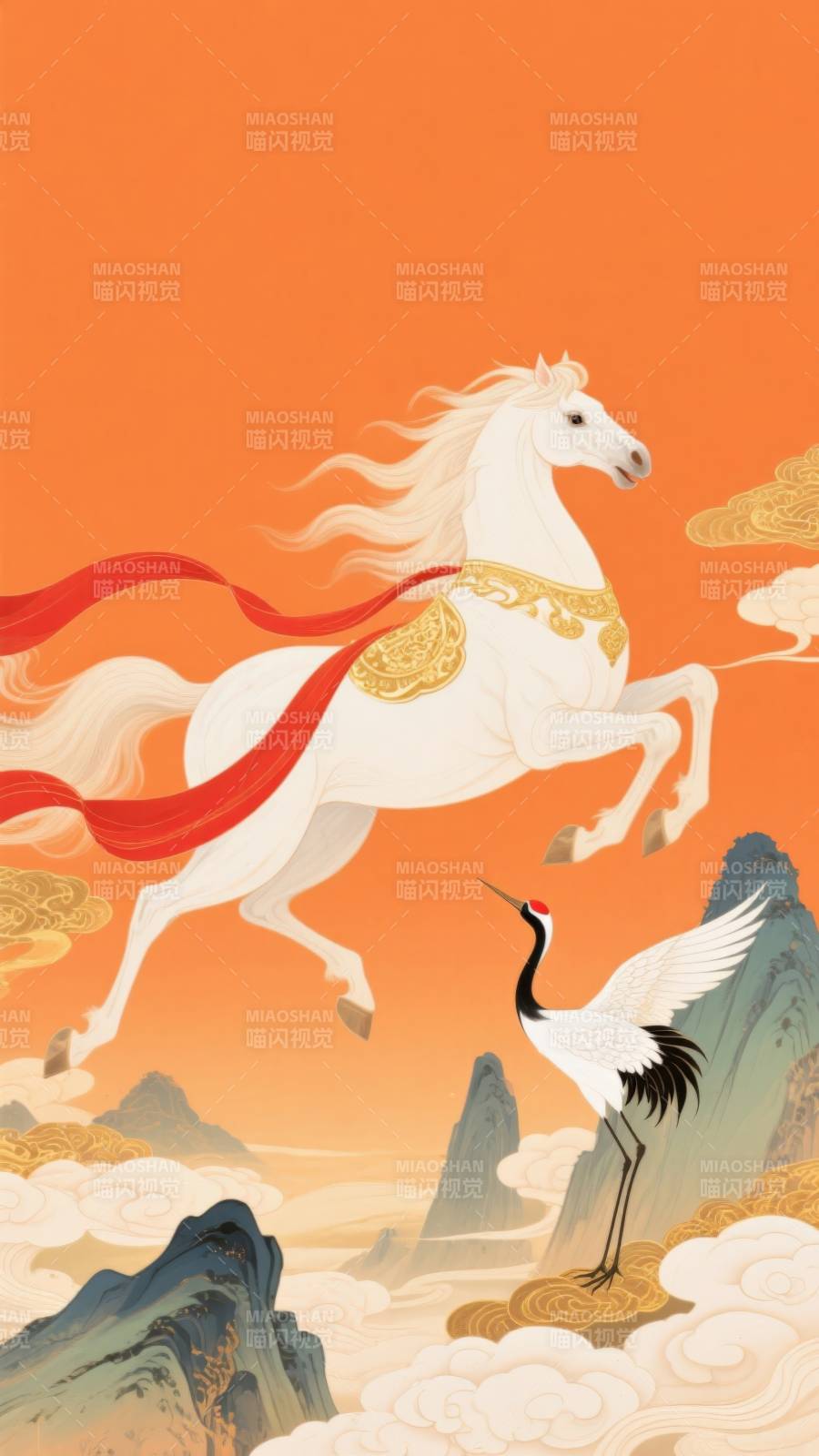 白龙马与仙鹤祥云图片