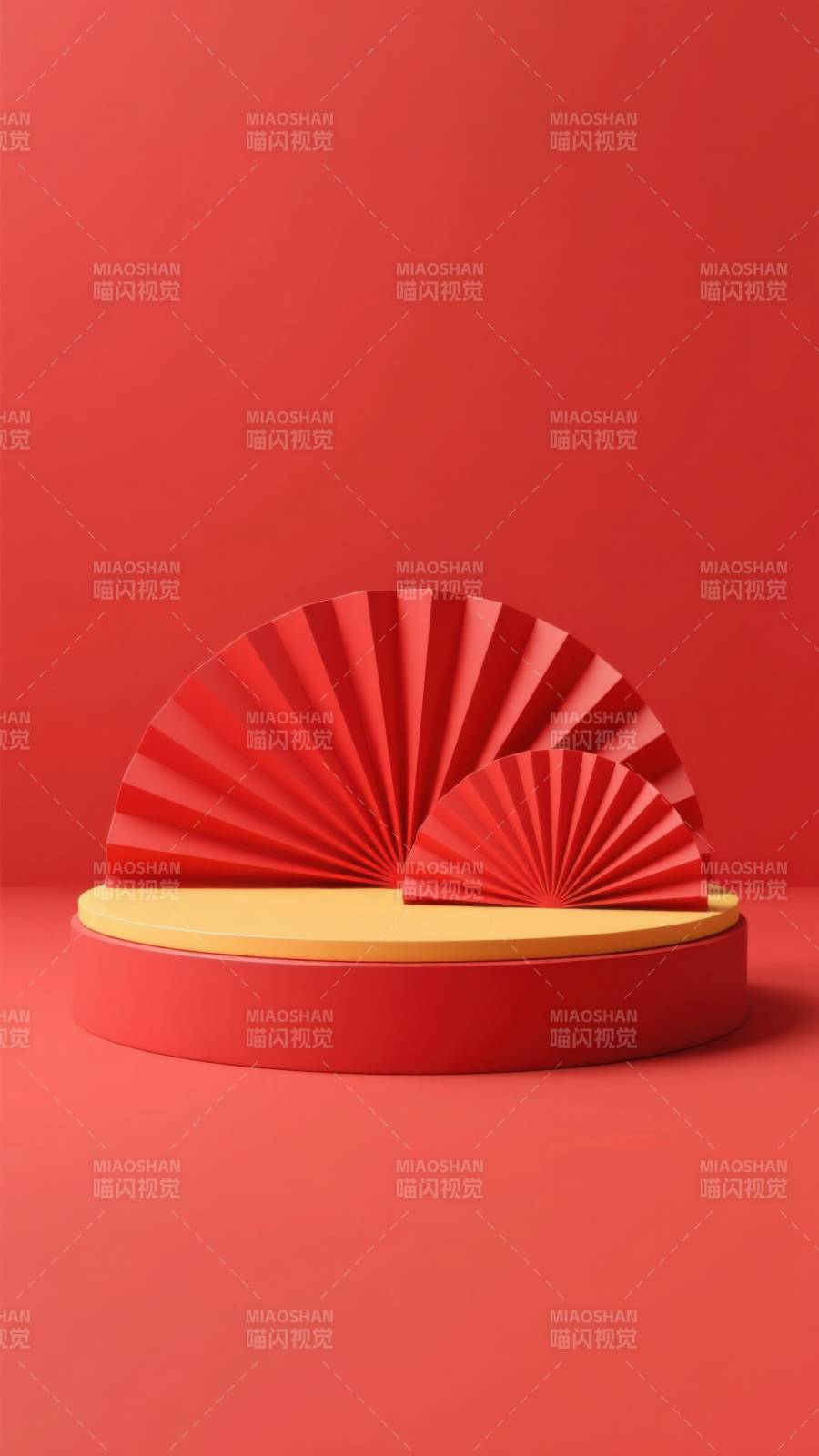 红色背景折纸扇舞台设计图片