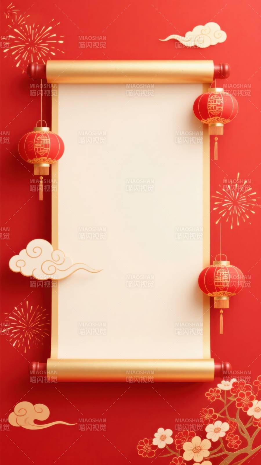 新年红色卷轴祝福背景图片