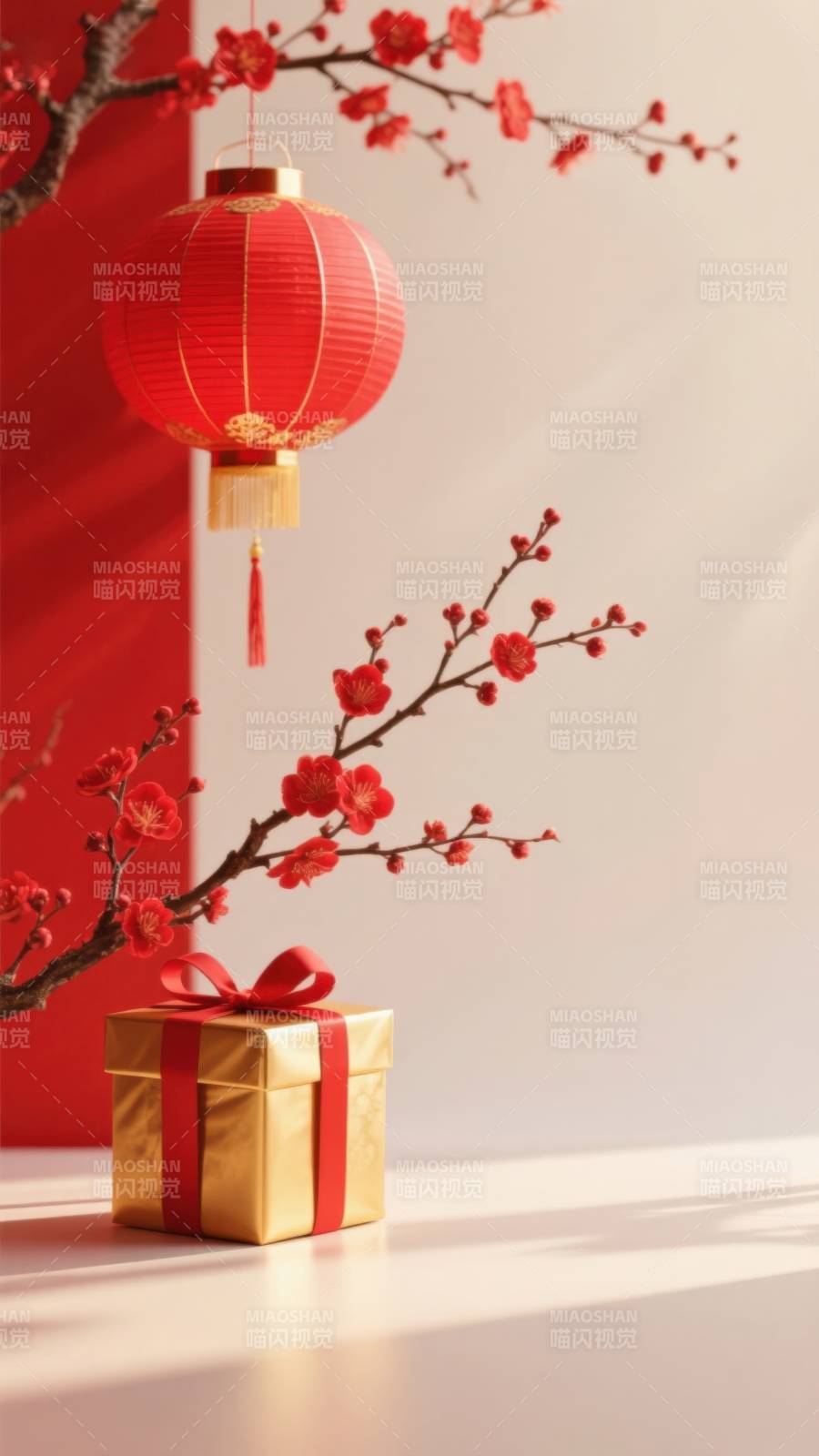 新年红灯笼与礼物盒图片