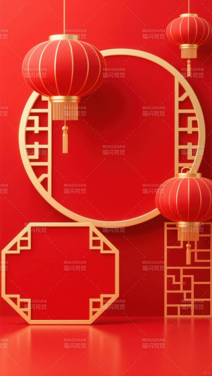 红色背景中国风灯笼装饰图片