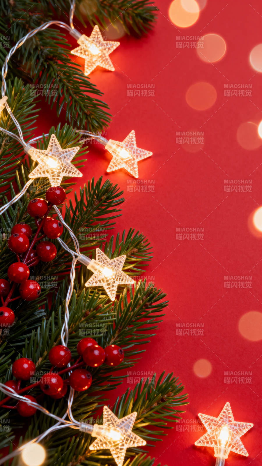 圣诞装饰红底星灯图片