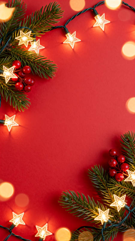 红色背景圣诞装饰灯图片