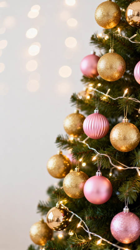 金色粉色圣诞树节日装饰图片