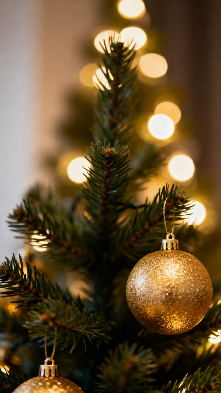 金色圣诞球装饰圣诞树图片