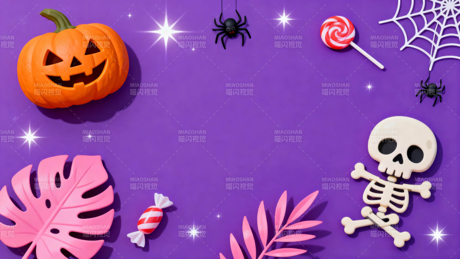 紫色背景万圣节装饰图片