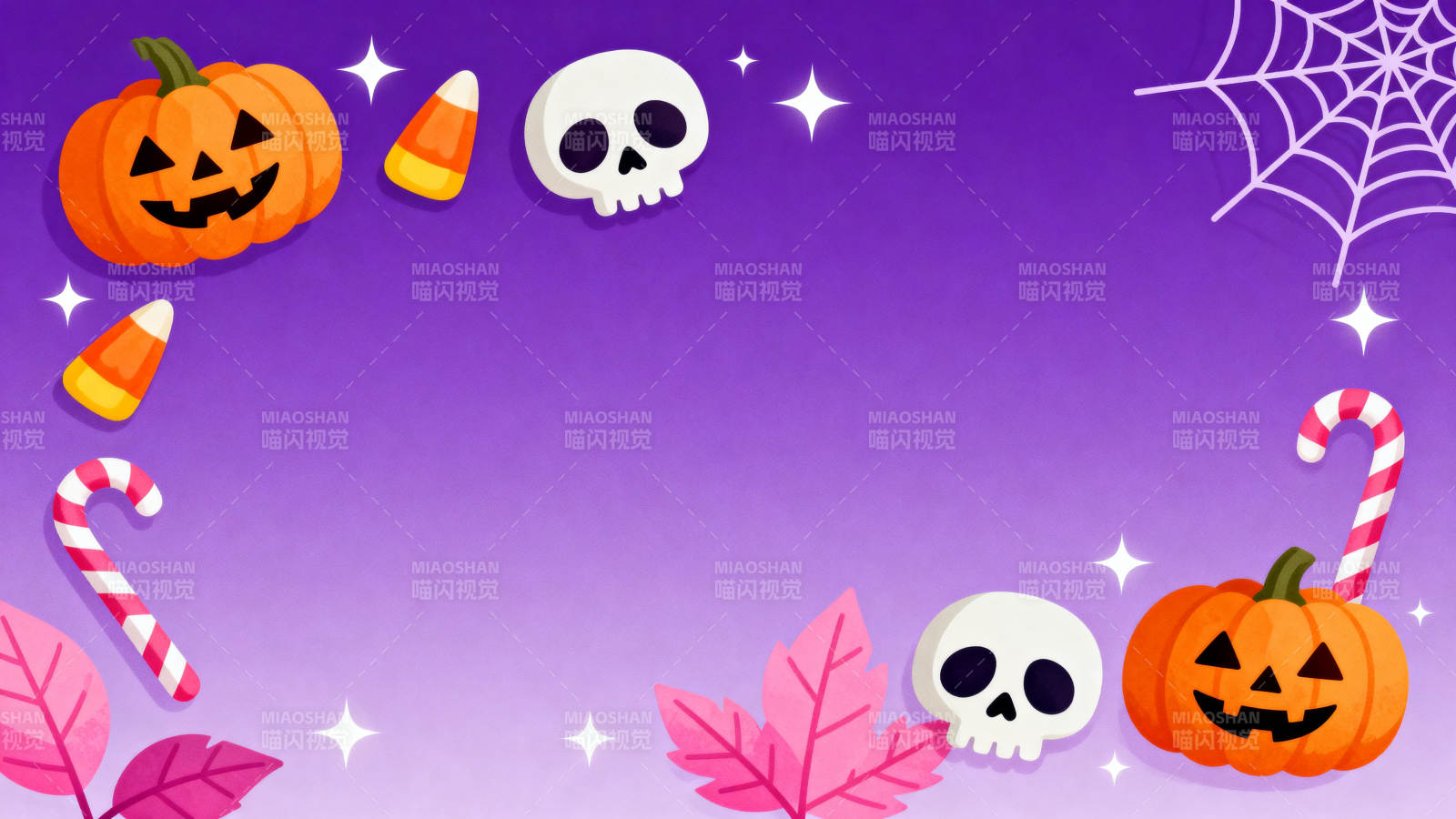万圣节紫色背景南瓜骷髅图片