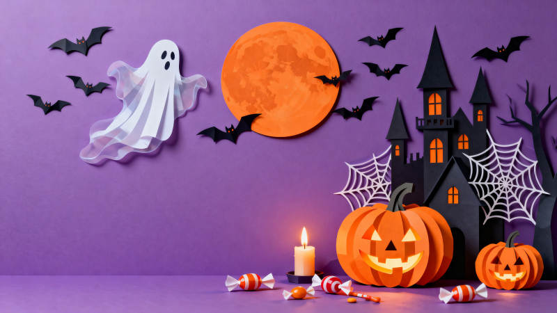 万圣节南瓜幽灵装饰背景图片