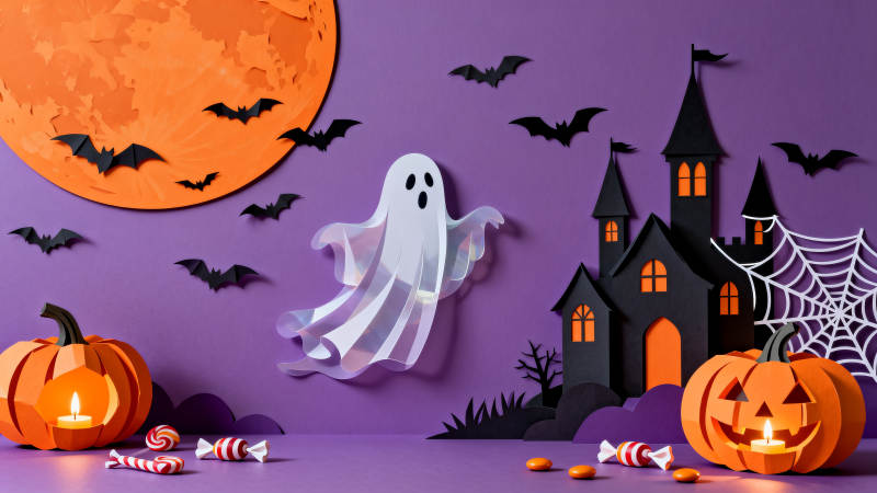 万圣节紫色背景南瓜灯图片