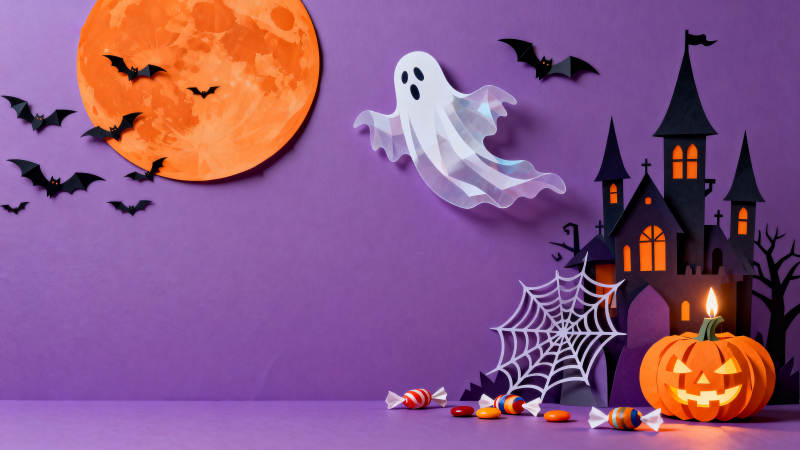 万圣节南瓜灯与幽灵装饰图片