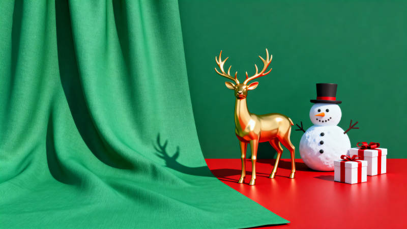 圣诞节金色鹿与雪人图片