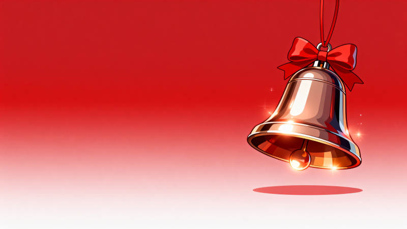 红色背景下的节日铃铛图片