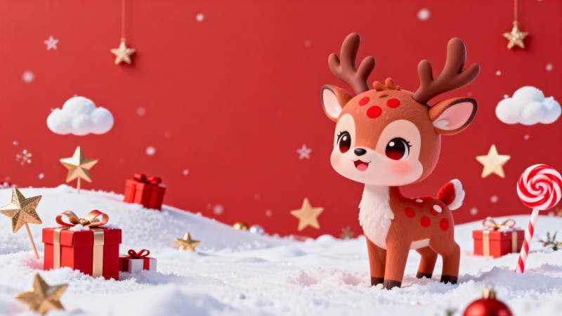 可爱小鹿的圣诞节礼物场景图片