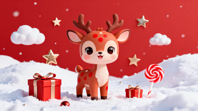 可爱小鹿雪地礼物场景图片