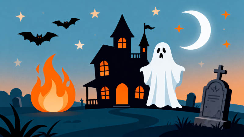 万圣节幽灵与鬼屋图片