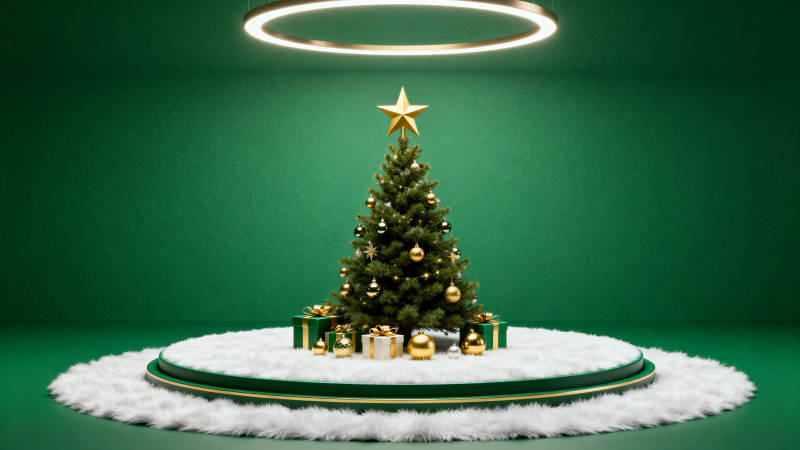 绿色背景圣诞树节日装饰图片