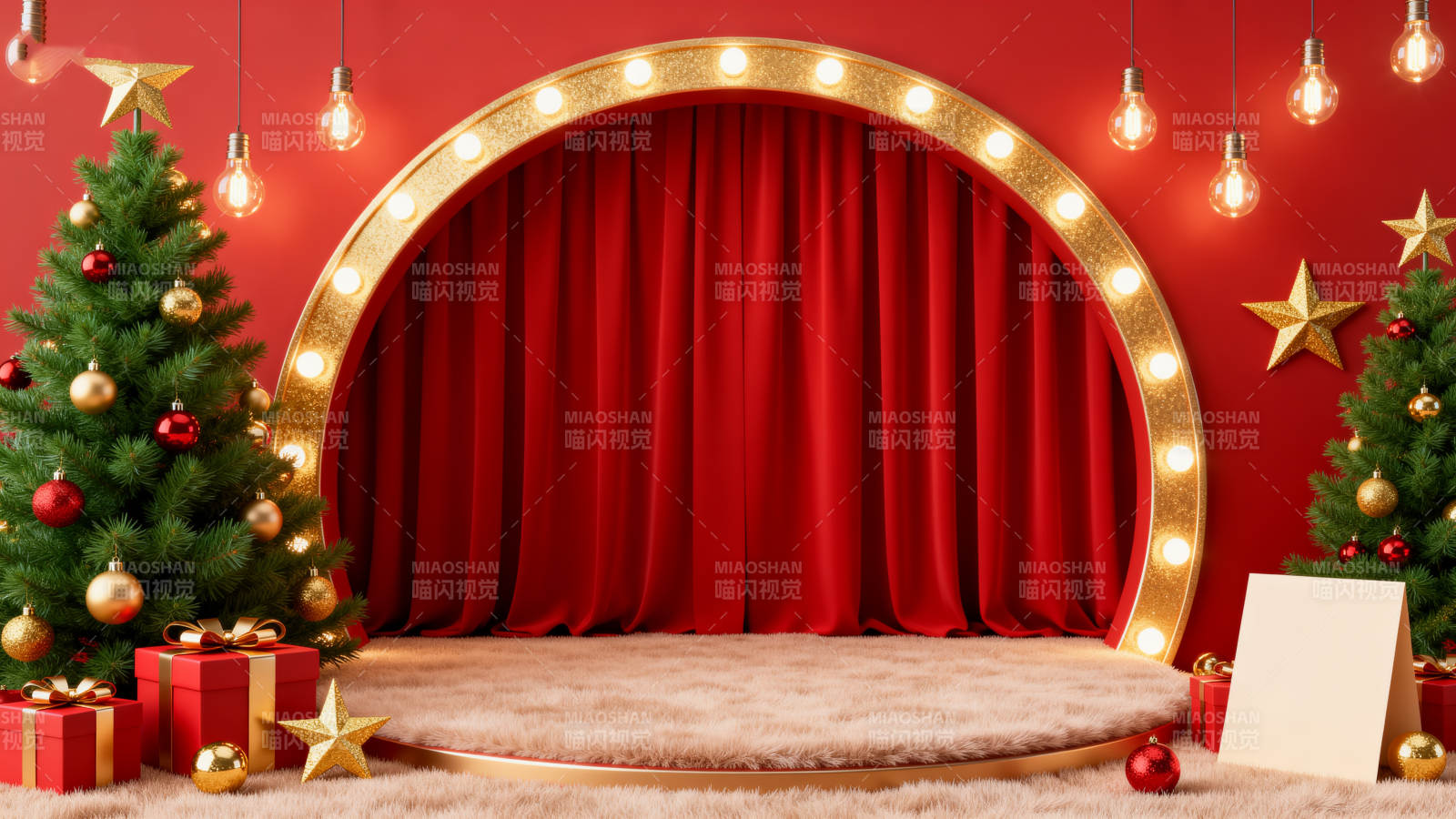 红色背景圣诞舞台装饰图片