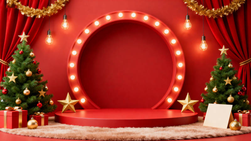 红色圣诞舞台装饰背景图片