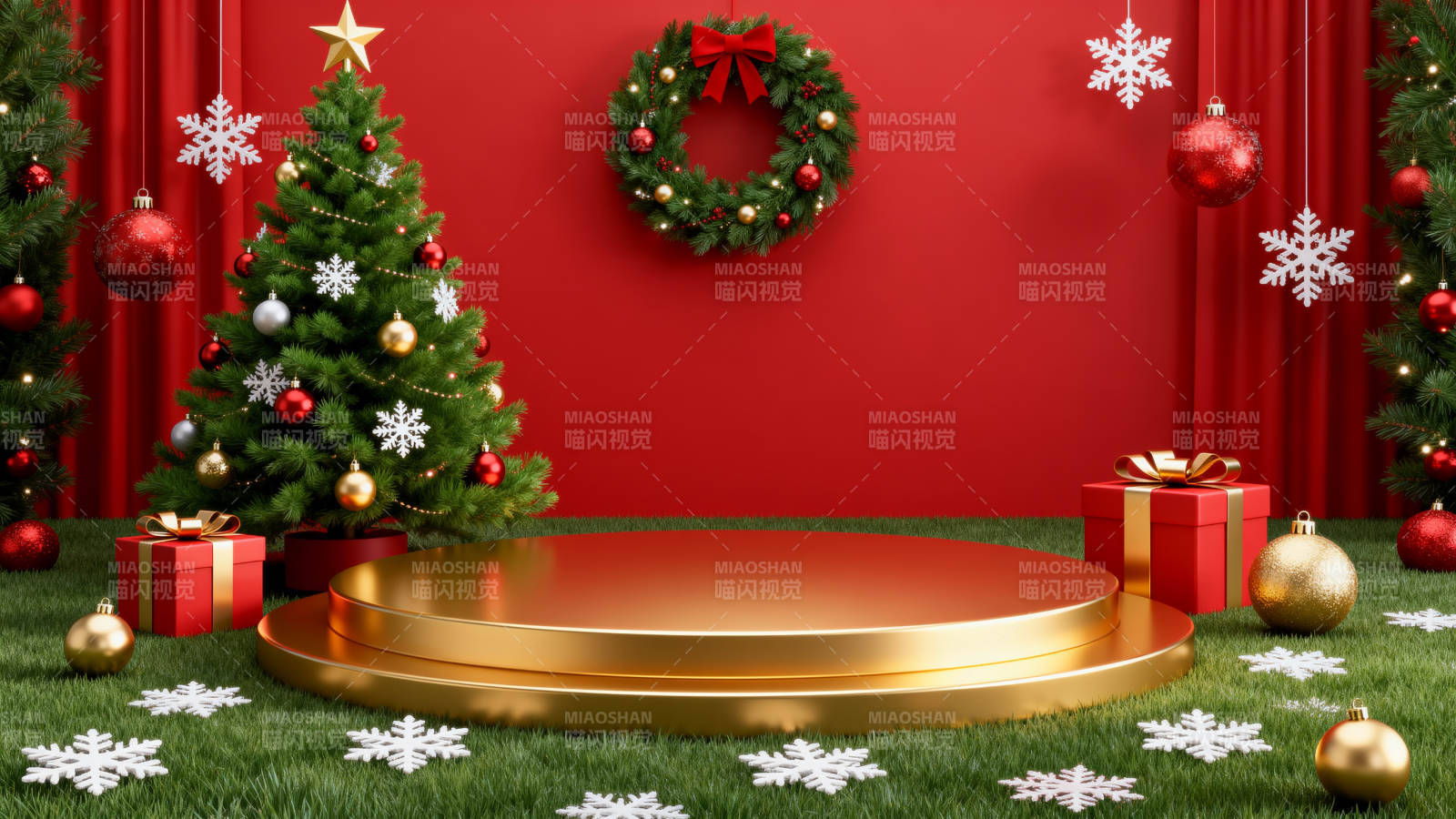 圣诞节金色舞台装饰场景图片