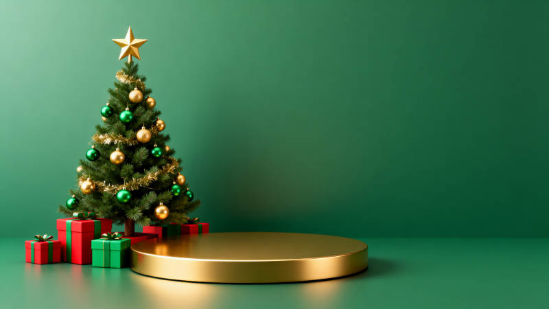 圣诞树与礼物的节日场景图片