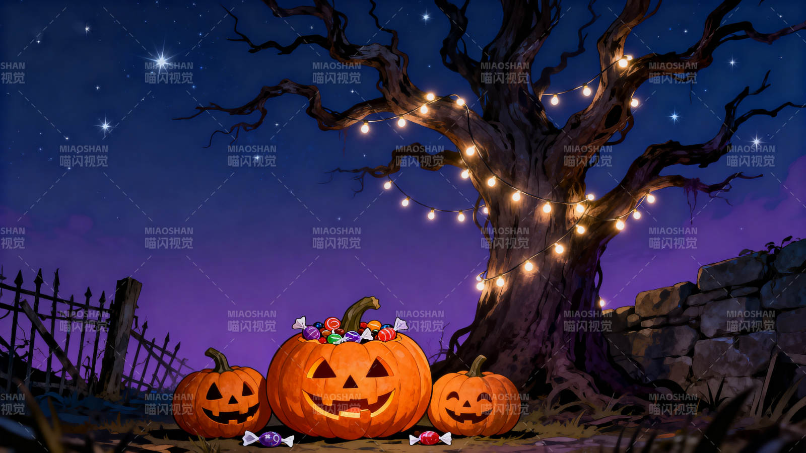 万圣节夜晚南瓜灯图片