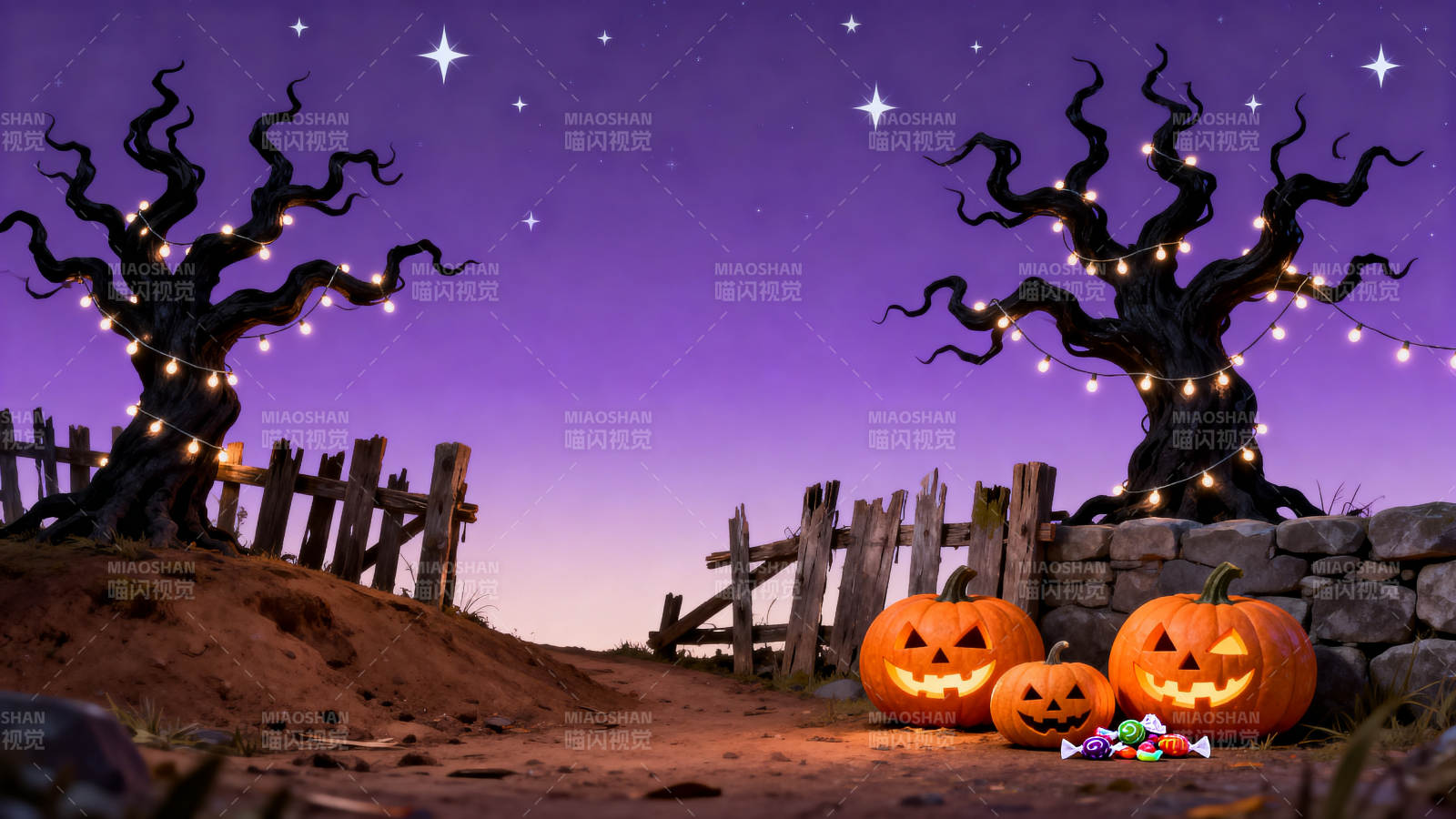 万圣节南瓜灯与诡异树图片