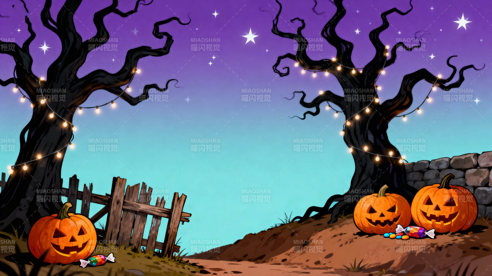 万圣节南瓜灯与糖果图片