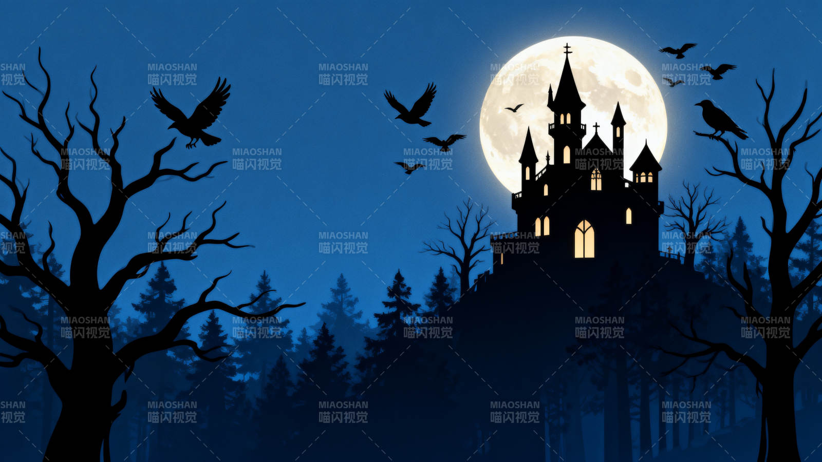 满月古堡夜景图片