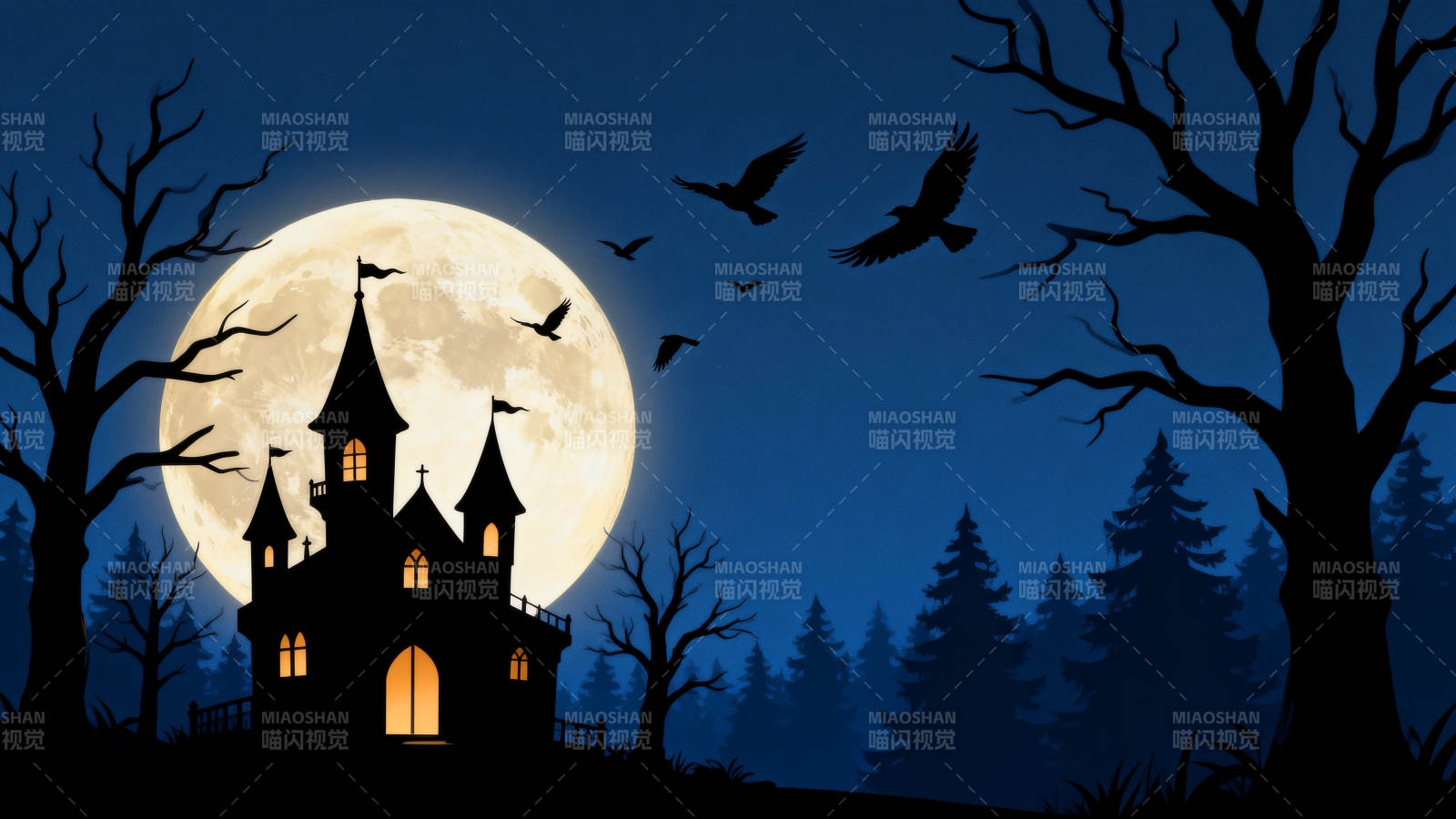 万圣节古堡与满月图片