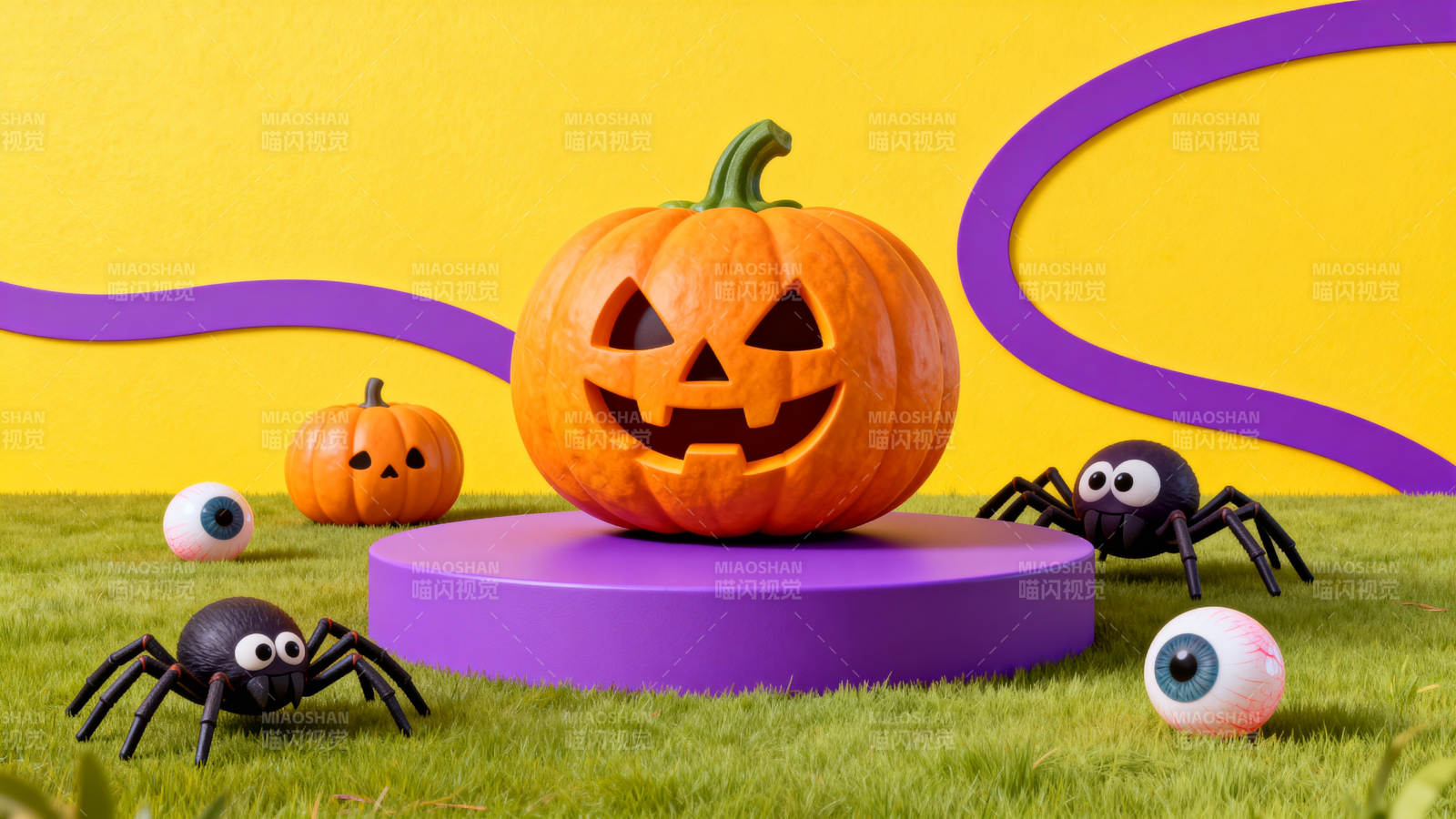 万圣节南瓜蜘蛛眼球场景图片