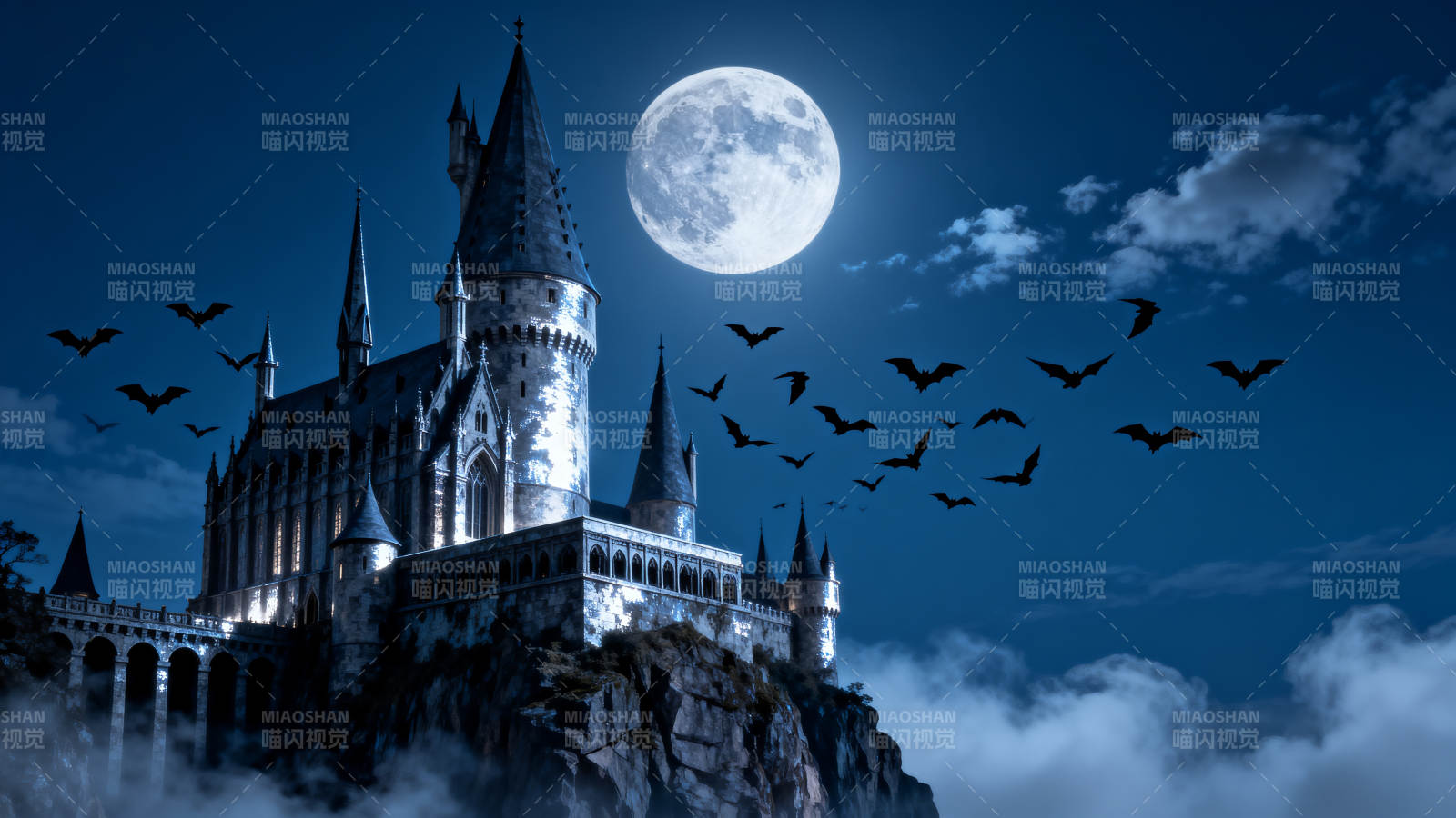 神秘古堡与满月之夜图片