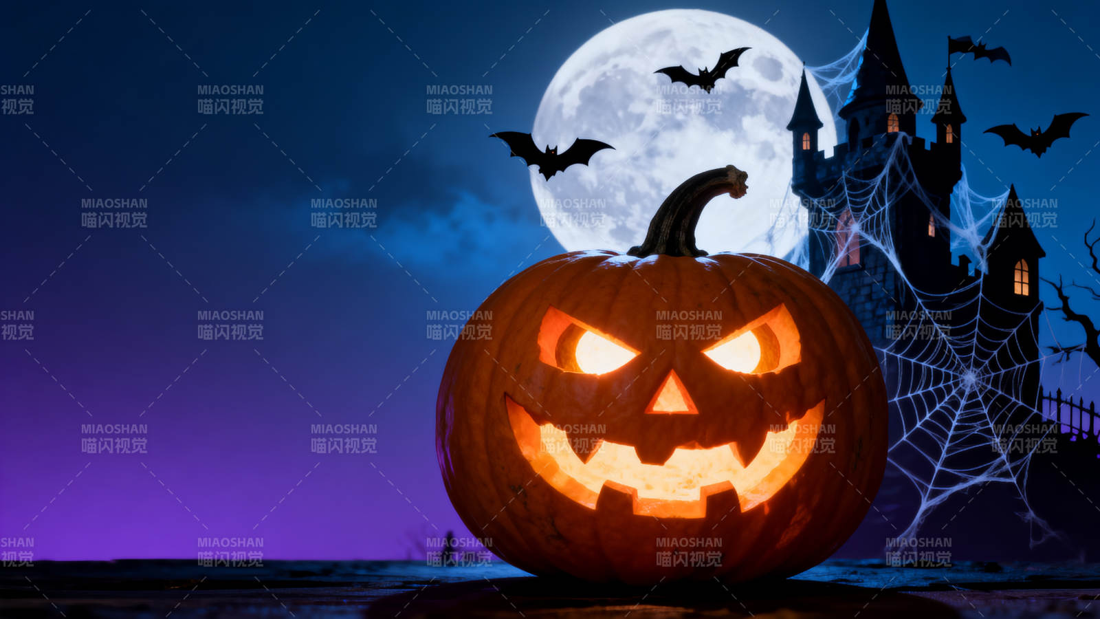 万圣节南瓜灯与古堡图片