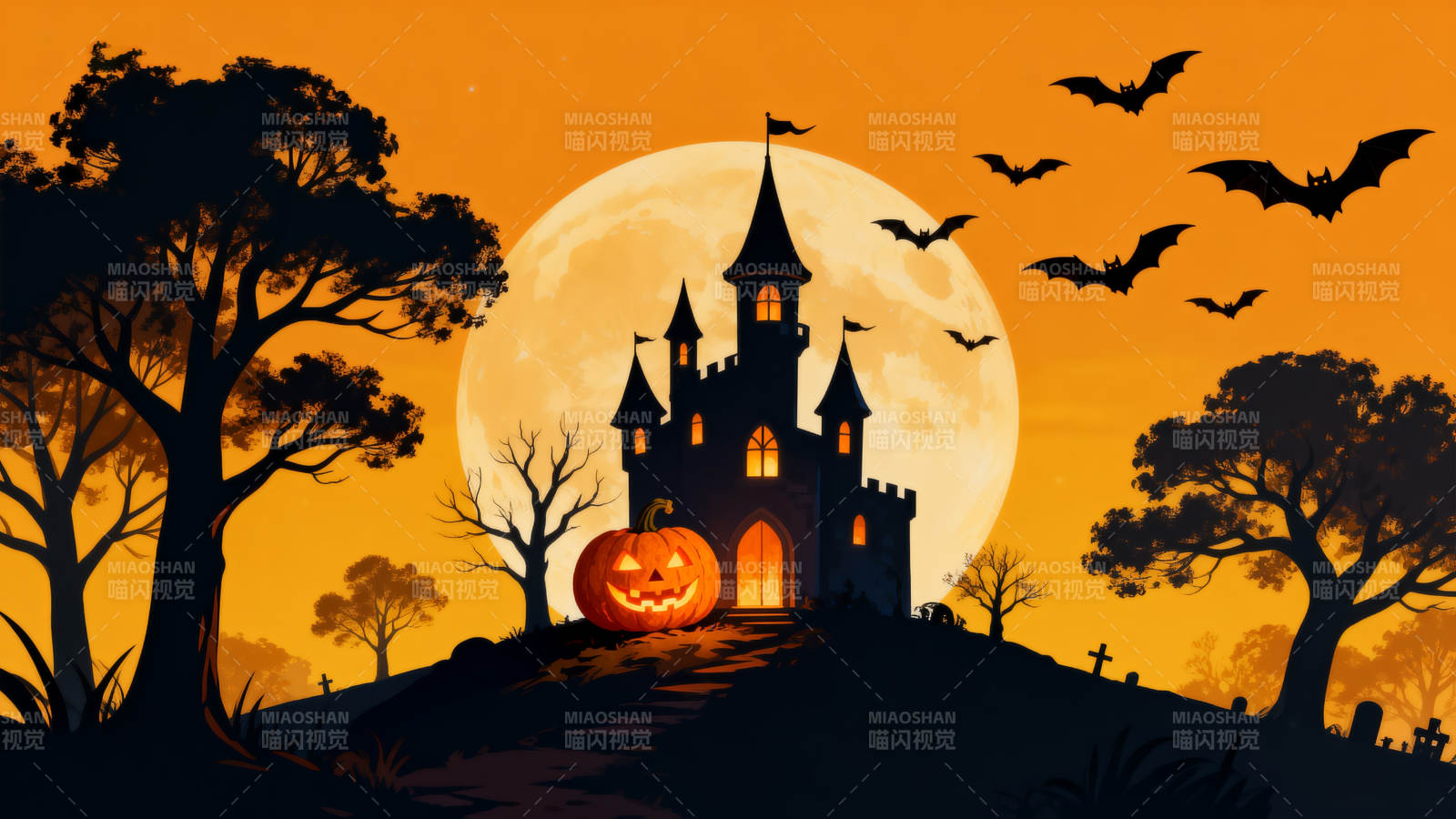 万圣节南瓜与古堡图片